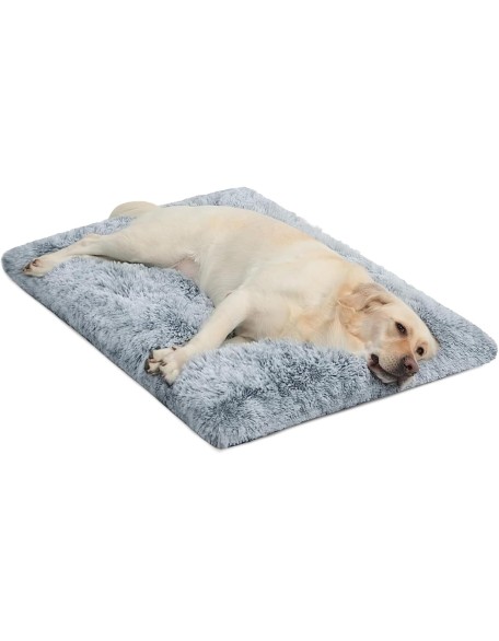 Large Dog Bed Crate Pad Mat for Dog Cages Fluffy Washable Dog Bed for Large Medium Size Dog Soft Kennel Pad Anti-Slip Pet Bed,35" x 23",Grey