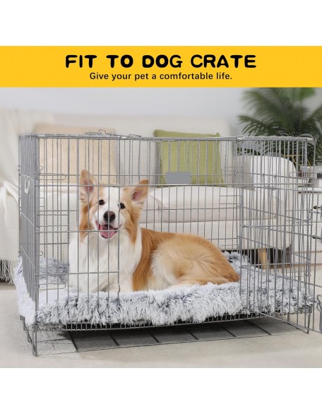 Large Dog Bed Crate Pad Mat for Dog Cages Fluffy Washable Dog Bed for Large Medium Size Dog Soft Kennel Pad Anti-Slip Pet Bed,35" x 23",Grey