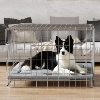 Dog Bed for Crate, High Resilience Foam Dog Crate Mat Kennel Pad with Soft Wavy Plush, Comfortable Anti-Slip Washable Large Dog Bed for Large Medium Small Dogs & Cats, Grey