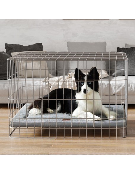 Dog Bed for Crate, High Resilience Foam Dog Crate Mat Kennel Pad with Soft Wavy Plush, Comfortable Anti-Slip Washable Large Dog Bed for Large Medium Small Dogs & Cats, Grey