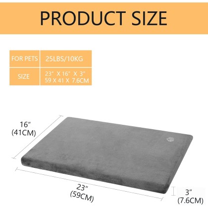 Stylish Dog Bed Mat Dog Crate Pad Mattress Reversible (Cool & Warm), Water Proof Linings, Removable Machine Washable Cover, Firm Support Pet Crate Bed for Small to XX-Large Dogs, Grey