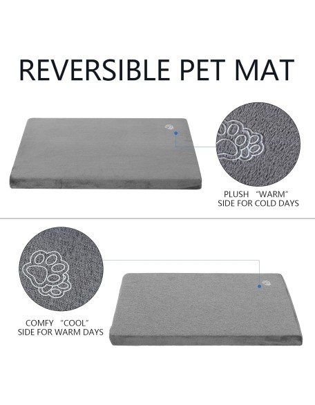 Stylish Dog Bed Mat Dog Crate Pad Mattress Reversible (Cool & Warm), Water Proof Linings, Removable Machine Washable Cover, Firm Support Pet Crate Bed for Small to XX-Large Dogs, Grey