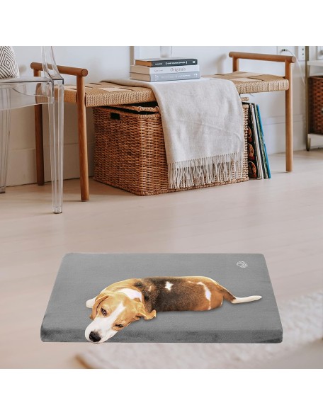 Stylish Dog Bed Mat Dog Crate Pad Mattress Reversible (Cool & Warm), Water Proof Linings, Removable Machine Washable Cover, Firm Support Pet Crate Bed for Small to XX-Large Dogs, Grey