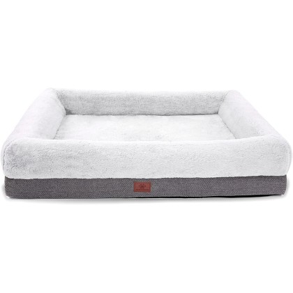 Orthopedic Dog Bed for Medium Dogs, Bolster Sides Dog Sofa Bed with Removable Washable Cover & Non-Skid Bottom, Soft Pet Bed with Egg Foam Dog Couch for Sleeping, 31 x 25 Inch, Gray