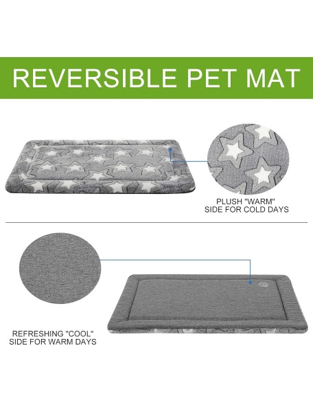 Dog Bed Mat Dog Crate Pad Reversible (Cool & Warm), Machine Washable Dog Crate Mat, Kennel Pad for Dog Sleeping Mattress for Large Medium Small Dogs, Grey