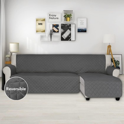 Sectional Couch Covers for Dogs, Reversible L Shaped Sofa Cover, Water Resistant Chaise Lounge Cover Furinture Protector for Kids Pets (Small, Dark Gray/Dark Gray)