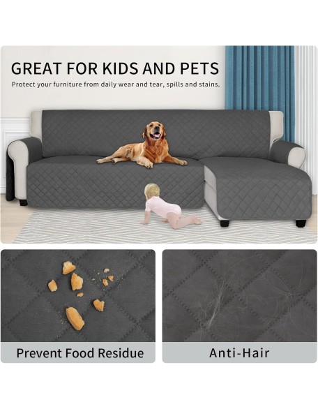 Sectional Couch Covers for Dogs, Reversible L Shaped Sofa Cover, Water Resistant Chaise Lounge Cover Furinture Protector for Kids Pets (Small, Dark Gray/Dark Gray)