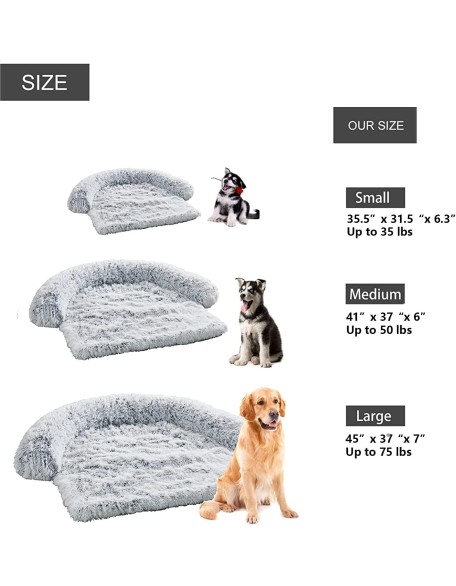 Waterproof Calming Dog Bed, Pet Couch Protector Plush Dog Mat Dog Sofa, Pet Furniture Cover with Soft Neck Bolster, Machine Washable Silver Gray Large