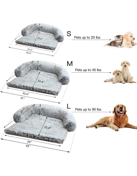 Calming Dog Bed Fluffy Plush Dog Mat for Furniture Protector with Removable Washable Cover for Large Medium Small Dogs and Cats (Large, Light Grey)