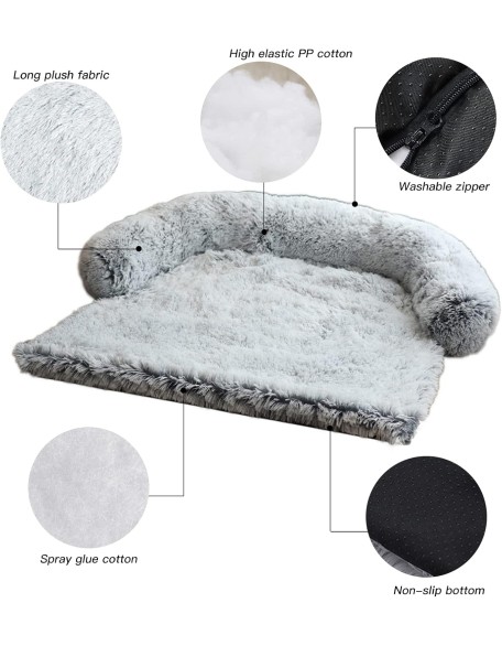 Calming Dog Bed Fluffy Plush Dog Mat for Furniture Protector with Removable Washable Cover for Large Medium Small Dogs and Cats (Large, Light Grey)