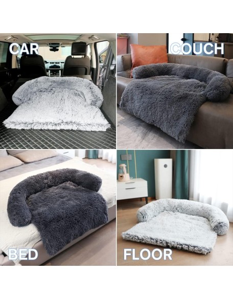 Calming Dog Bed Fluffy Plush Dog Mat for Furniture Protector with Removable Washable Cover for Large Medium Small Dogs and Cats (Large, Light Grey)