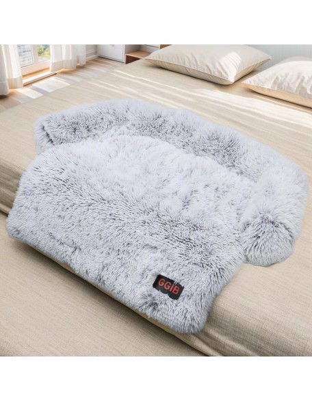 Calming Dog Bed Fluffy Plush Dog Mat for Furniture Protector with Removable Washable Cover for Large Medium Small Dogs and Cats (Large, Light Grey)