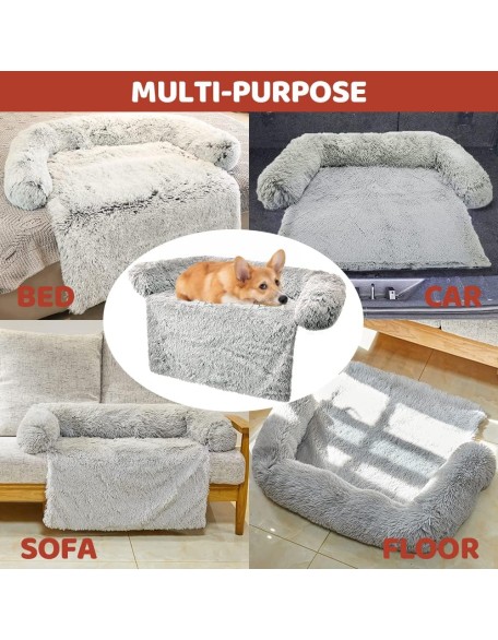 Calming Dog Bed,Pet Couch Protector with Soft Neck Bolster,Plush Dog Sofa Mat for Furniture Protector with Removable Washable Cover