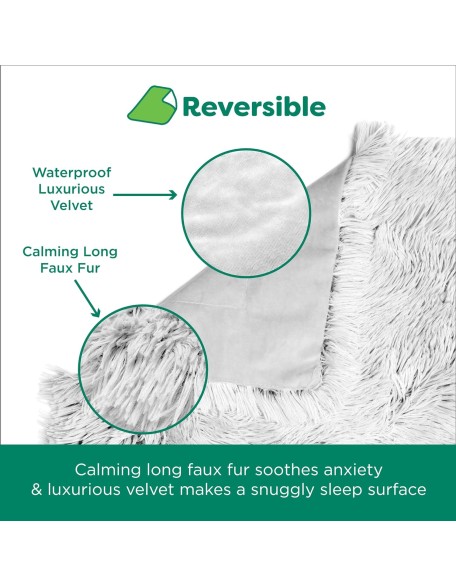 Waterproof Throw Blanket for Dogs & Indoor Cats, Washable - Shaggy Plush Calming Long Faux Fur & Velvet Dog Blanket - Mist Gray, Extra Large/XL