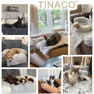 Tinaco Luxurious Calming Dogs/Cats Bed Mats, Washable Removable Couch Cover, Plush Long Fur Mat, Waterproof Lining, Perfect for Small, Medium and Large Pets (Gradient Brown, L)