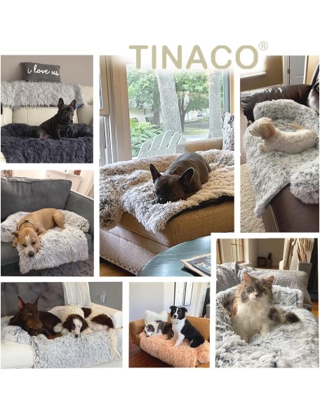 Tinaco Luxurious Calming Dogs/Cats Bed Mats, Washable Removable Couch Cover, Plush Long Fur Mat, Waterproof Lining, Perfect for Small, Medium and Large Pets (Gradient Brown, L)