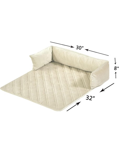 Brilliant Sunshine Premium Beige Silky Velvet Pet Sofa Bed, Slip Resistant, Waterproof, Washable Couch Protector with Removable Bolster Cushions, Furniture Cover for Pets, Dogs, Cats, Medium, Beige