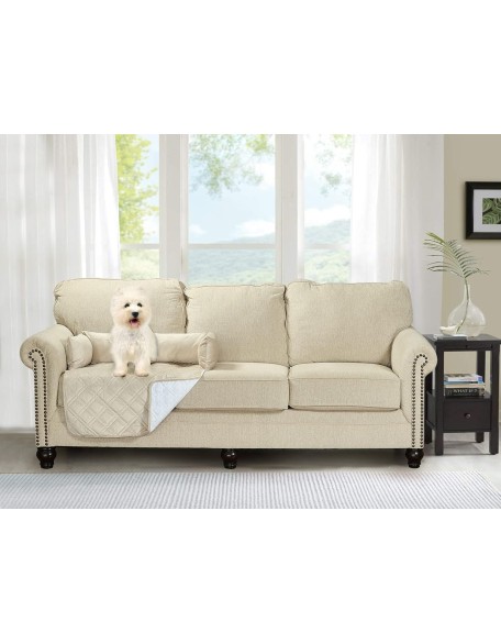 Brilliant Sunshine Premium Beige Silky Velvet Pet Sofa Bed, Slip Resistant, Waterproof, Washable Couch Protector with Removable Bolster Cushions, Furniture Cover for Pets, Dogs, Cats, Medium, Beige