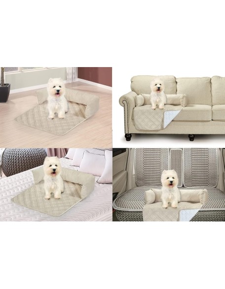 Brilliant Sunshine Premium Beige Silky Velvet Pet Sofa Bed, Slip Resistant, Waterproof, Washable Couch Protector with Removable Bolster Cushions, Furniture Cover for Pets, Dogs, Cats, Medium, Beige