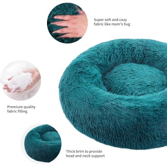 Cat Bed, Small Dog Bed, Round Donut Washable Plush Fluffy Faux Fur Soft Cushion Beds for Indoor Pets