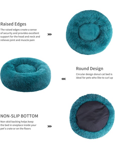 Cat Bed, Small Dog Bed, Round Donut Washable Plush Fluffy Faux Fur Soft Cushion Beds for Indoor Pets