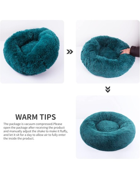 Cat Bed, Small Dog Bed, Round Donut Washable Plush Fluffy Faux Fur Soft Cushion Beds for Indoor Pets