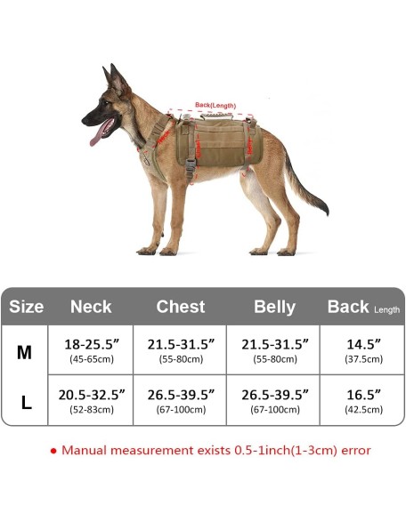 Dog Harness Tactical Dog Harness with Handle Military Pet Dog Molle Vest Harness Large for Hiking Training No-Pull Adjustable Training Vest