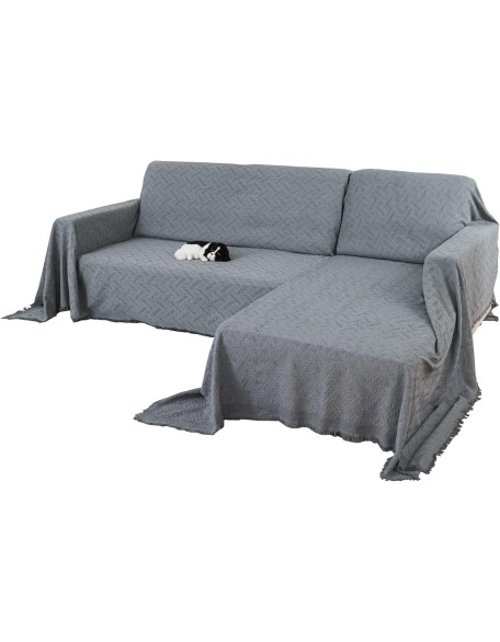 Sectional Couch Covers for Dogs,L Shape Sofa Cover Furniture Protector,Washable Sofa Slipcover for 3 Cushion Couch Living Room,Gray 90 x 133 inches (2 Pieces)