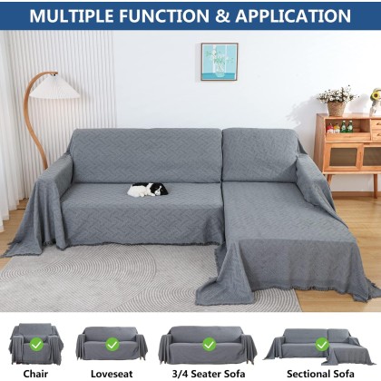 Sectional Couch Covers for Dogs,L Shape Sofa Cover Furniture Protector,Washable Sofa Slipcover for 3 Cushion Couch Living Room,Gray 90 x 133 inches (2 Pieces)