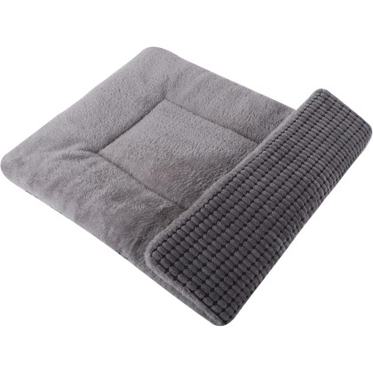 Reversible Dog Bed Mat with Plush and Corn Velvet,Soft Warm Pet Cushion, Dual Purpose Washable Sleeping Mattress Bed for Small Medium Large Dog and Cat XB004 (24"x18", Light Grey)