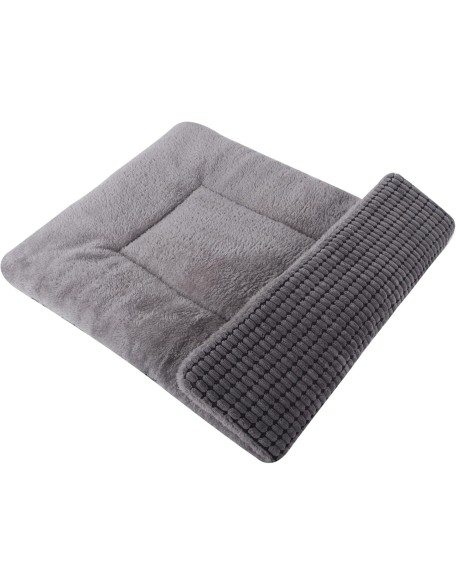 Reversible Dog Bed Mat with Plush and Corn Velvet,Soft Warm Pet Cushion, Dual Purpose Washable Sleeping Mattress Bed for Small Medium Large Dog and Cat XB004 (24"x18", Light Grey)