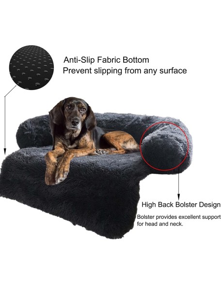 Calming Dog Bed Soft Fluffy Plush Dog Mat for Sofa Couch Pet Furniture Protector with Washable Cover for Large Medium Small Dogs Cats Puppy Thick Blanket Cushion Kennel with Nonskid Bottom