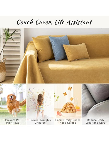 Yellow Dual Waterproof Sofa Covers for Dogs Non-Slip Couch Cover for Couch Pet Protector for 3 Cushion Couch Non-Slip L Shaped Couch Cover Washable Pet Bed Cover Furniture Cover-71X118IN