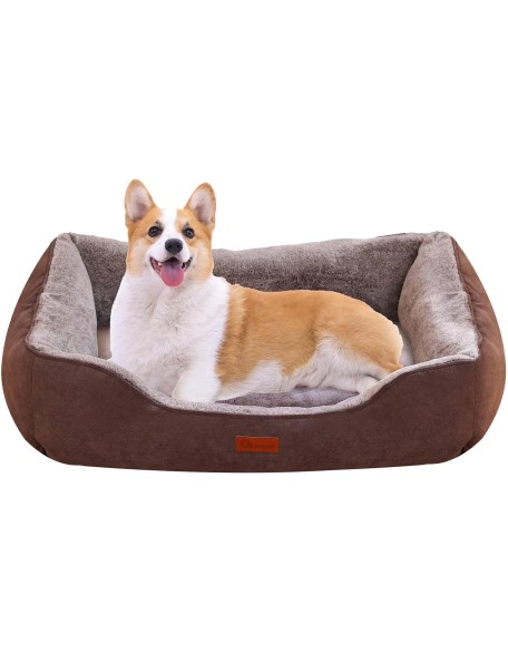 Dog Bed Medium Size Dog Sofa Bed with Reversible Cushion Washable Dog Bed with Removable Cover Large Dog Bed Calming Dog Bed Anti-Slip Bottom, 29.5"x 23.6", Brown