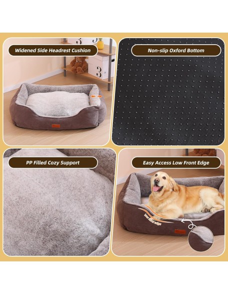 Dog Bed Medium Size Dog Sofa Bed with Reversible Cushion Washable Dog Bed with Removable Cover Large Dog Bed Calming Dog Bed Anti-Slip Bottom, 29.5"x 23.6", Brown