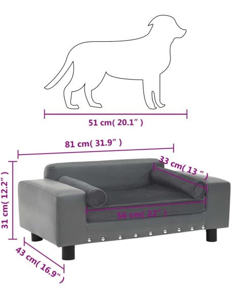 Dog Sofa Gray 31.9"x16.9"x12.2" Plush and Faux Leather