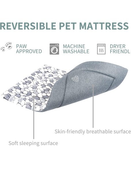 Stylish Dog Crate Pad Bed Mat Reversible (Cool & Warm), Soft Pet Sleeping Mat Dog Bed for Crate Suitable for Small to XX-Large Dogs and Cats, Machine Washable Crate Beds,Grey Stone Pattern