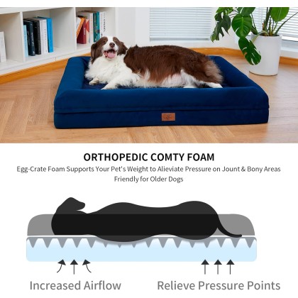 Large Dog Bed, Orthopedic Dog Bed, Waterproof Dog Bed with Removable Cover, 4-Sides Removable Bolster Dog Soft Sofa Bed with Nonskid Bottom, Washable Dog Beds for Large Dogs, Rich Blue