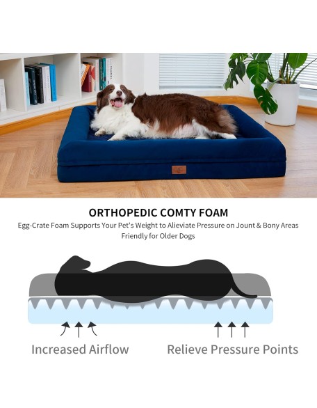 Large Dog Bed, Orthopedic Dog Bed, Waterproof Dog Bed with Removable Cover, 4-Sides Removable Bolster Dog Soft Sofa Bed with Nonskid Bottom, Washable Dog Beds for Large Dogs, Rich Blue