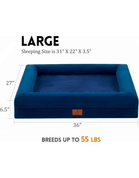 Large Dog Bed, Orthopedic Dog Bed, Waterproof Dog Bed with Removable Cover, 4-Sides Removable Bolster Dog Soft Sofa Bed with Nonskid Bottom, Washable Dog Beds for Large Dogs, Rich Blue