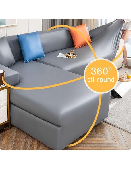 L Shaped Stretch Leather Couch Slip Covers, Waterproof Sofa Cover for Pet, Sectional Corner Loveseat Armchair Covers, Furniture Protector (Color : Grey, Size : Set (3+3 seat))