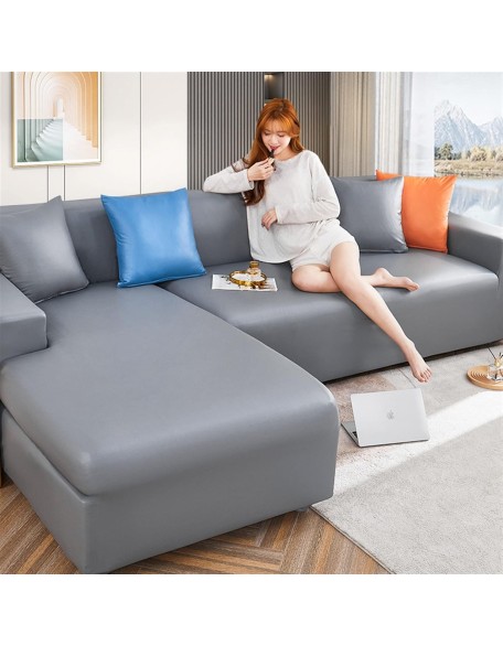 L Shaped Stretch Leather Couch Slip Covers, Waterproof Sofa Cover for Pet, Sectional Corner Loveseat Armchair Covers, Furniture Protector (Color : Grey, Size : Set (3+3 seat))