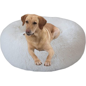 Non-Slip Dog or Cat Beds Multiple Sizes, Calming Pet Beds for Indoor Cat Kennel Bed Pet Sofa, Round Cushion Cuddler Puppy Sofa, Machine Washable,160cm/63in,White