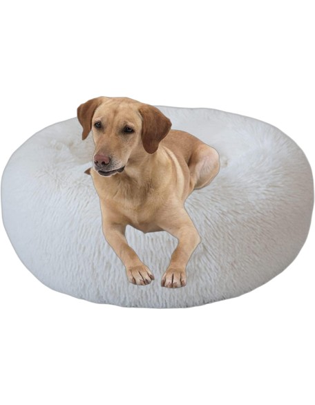 Non-Slip Dog or Cat Beds Multiple Sizes, Calming Pet Beds for Indoor Cat Kennel Bed Pet Sofa, Round Cushion Cuddler Puppy Sofa, Machine Washable,160cm/63in,White