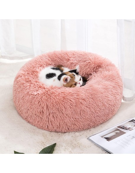 Non-Slip Dog or Cat Beds Multiple Sizes, Calming Pet Beds for Indoor Cat Kennel Bed Pet Sofa, Round Cushion Cuddler Puppy Sofa, Machine Washable,160cm/63in,White