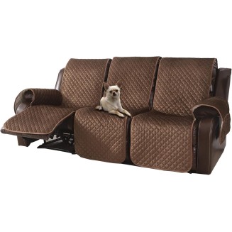 Non Slip Recliner Sofa Covers,Velvet Waterproof Recliner Couch Covers for 3 seat,Washable Reclining Couch Cover Furniture Protector for Dogs,Pets (Brown, 3 Seater)