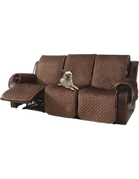 Non Slip Recliner Sofa Covers,Velvet Waterproof Recliner Couch Covers for 3 seat,Washable Reclining Couch Cover Furniture Protector for Dogs,Pets (Brown, 3 Seater)