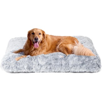 Fluffy Dog Crate Pad, Plush Faux Fur Dog Bed for Extra Large Dogs, Calming Anti Anxiety XL Dog Bed for Crate, Washable Soft Warm Dog Crate Mat with Non-Slip Bottom, Grey