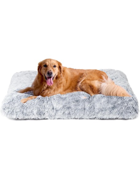 Fluffy Dog Crate Pad, Plush Faux Fur Dog Bed for Extra Large Dogs, Calming Anti Anxiety XL Dog Bed for Crate, Washable Soft Warm Dog Crate Mat with Non-Slip Bottom, Grey