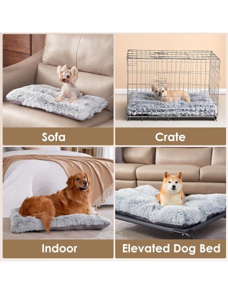 Fluffy Dog Crate Pad, Plush Faux Fur Dog Bed for Extra Large Dogs, Calming Anti Anxiety XL Dog Bed for Crate, Washable Soft Warm Dog Crate Mat with Non-Slip Bottom, Grey